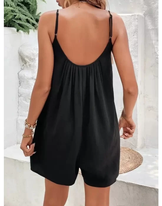 Kadın Ip Askılı Yuvarlak Yakalı Pileli Viskon Tulum