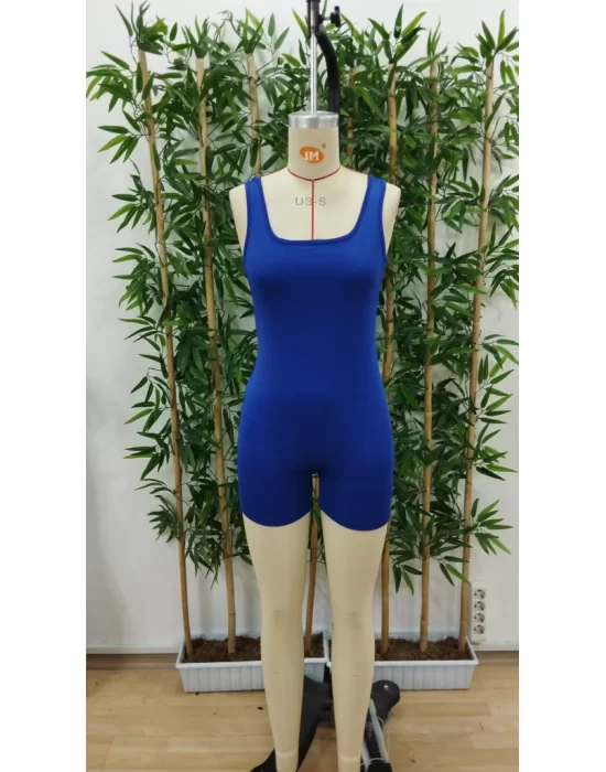 Kadın Kare Yaka Sırt Dekolte Detay Dalgıç Bodycon Mini Tulum