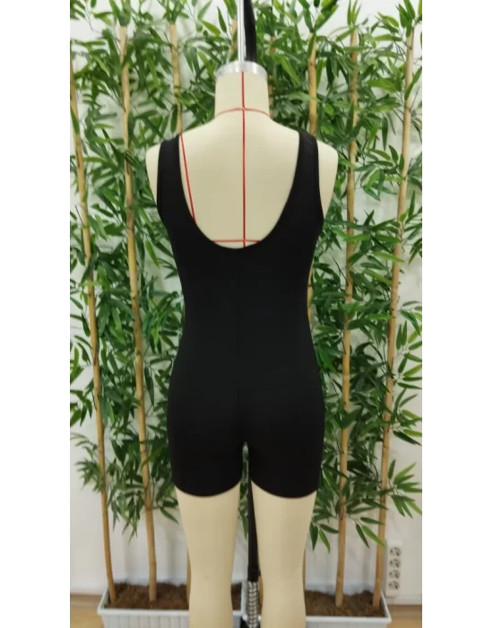 Kadın Kare Yaka Sırt Dekolte Detay Dalgıç Bodycon Mini Tulum