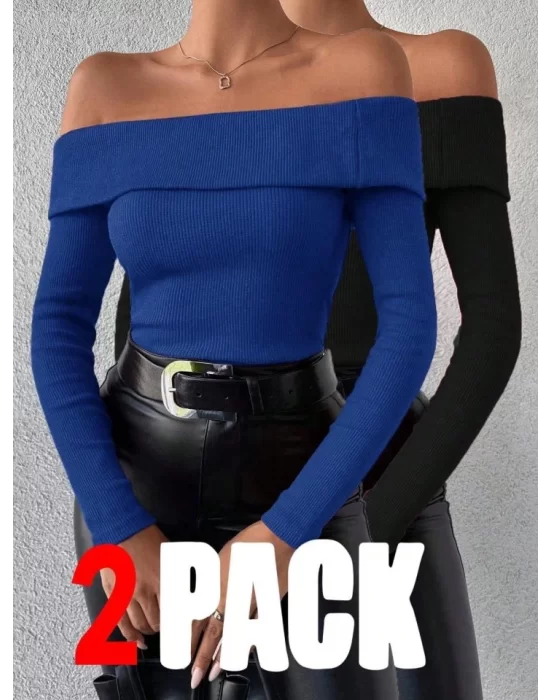 Kadın Kaşkorse Kumaş Madonna Yaka Ikili Paket Kazak