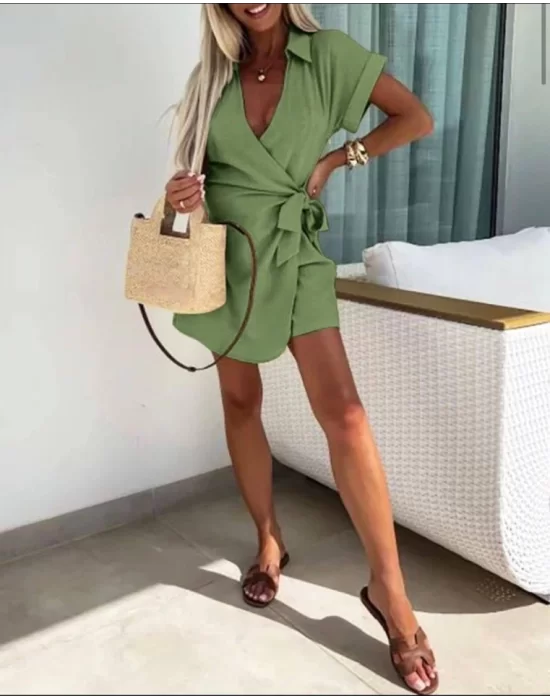 Kadın Keten Kumaş Gizli Fermuar Ve Belde Kuşak Detaylı Tulum
