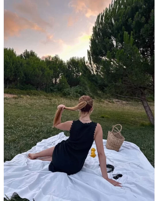 Kadın Keten Kumaş Kolsuz Mini Boy Elbise