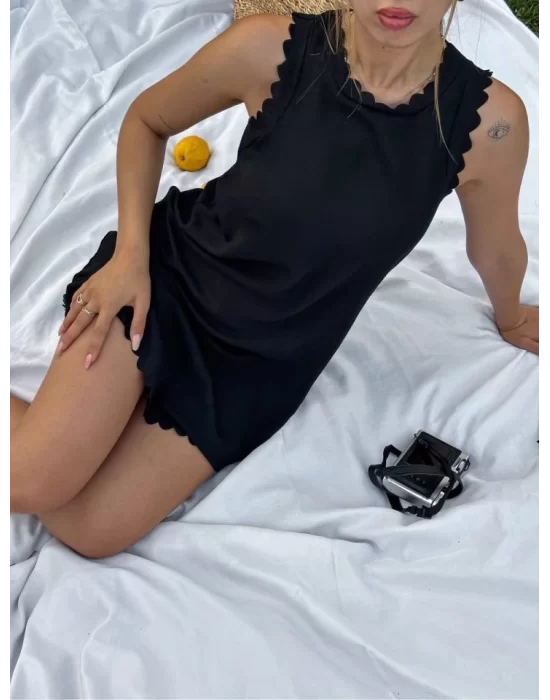 Kadın Keten Kumaş Kolsuz Mini Boy Elbise