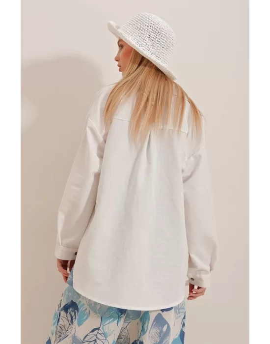 Kadın Keten Kumaş Oversize Gömlek