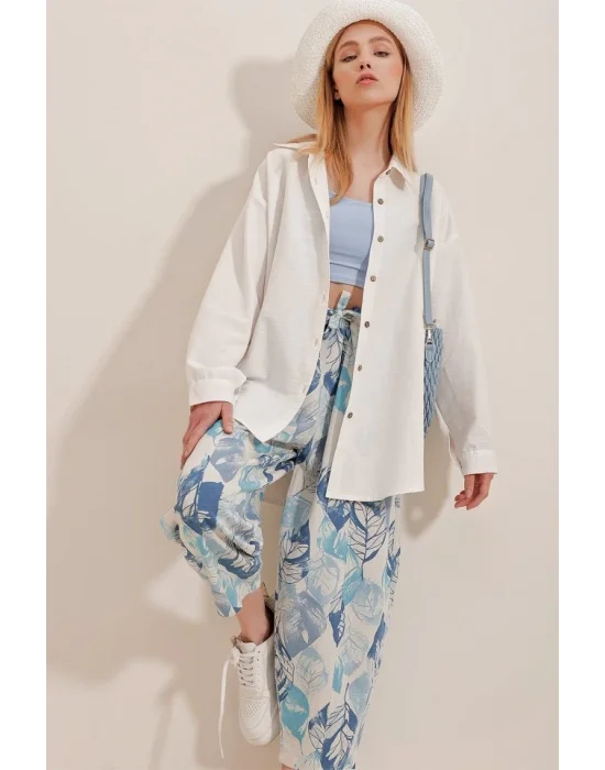 Kadın Keten Kumaş Oversize Gömlek