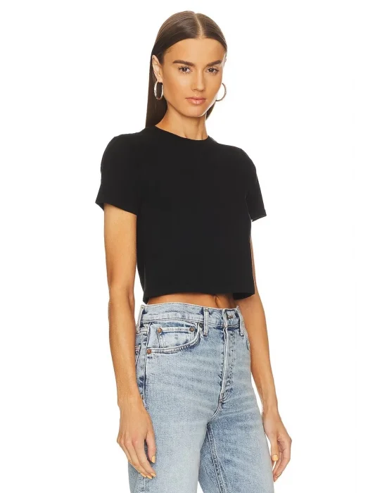 Kadın Kısa Kol Basic Çift Kat İpek Jarse Crop Top