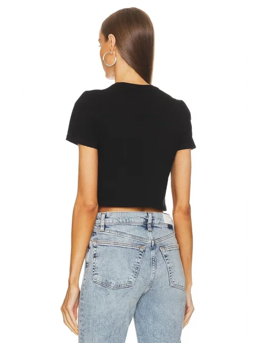 Kadın Kısa Kol Basic Çift Kat İpek Jarse Crop Top