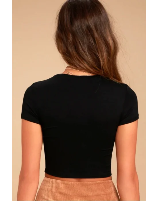 Kadın Kısa Kol Bisiklet Yaka Crop Top