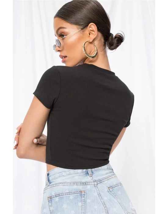 Kadın Kısa Kol Ipek Jarse Crop Top