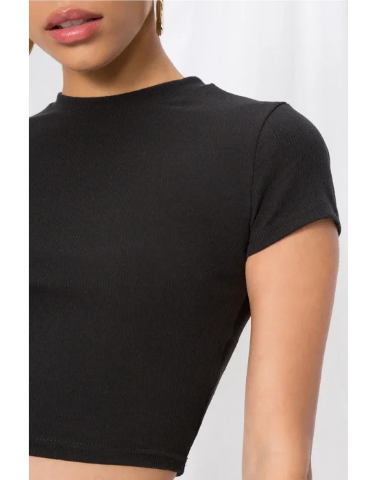 Kadın Kısa Kol Ipek Jarse Crop Top