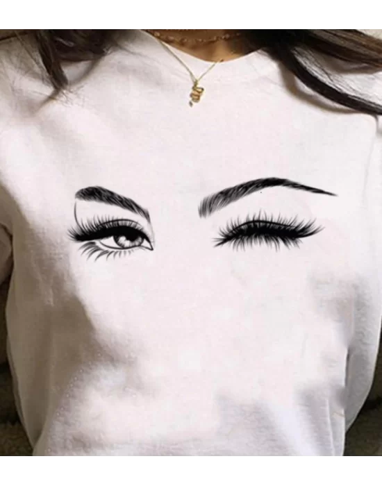 Kadın Kısa Kollu Bisiklet Yaka Göz Baskılı Süprem T-shirt
