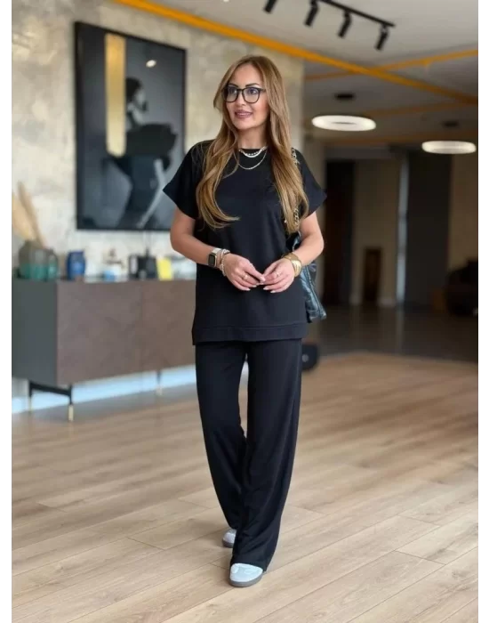 Kadın Kısa Kollu Bisiklet Yaka Viskon Iki Iplik Bluz Ve Pantolon Ikili Takım