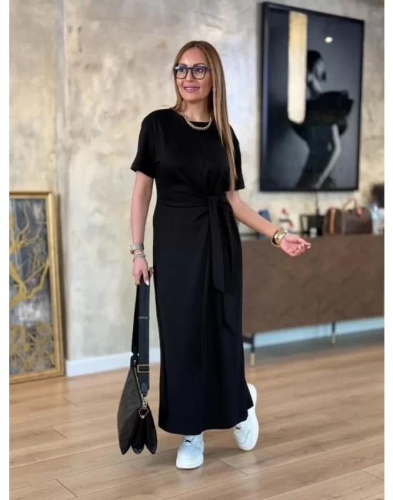 Kadın Kısa Kollu Bisiklet Yaka Yandan Bağlamalı Viskon Iki Iplik Elbise