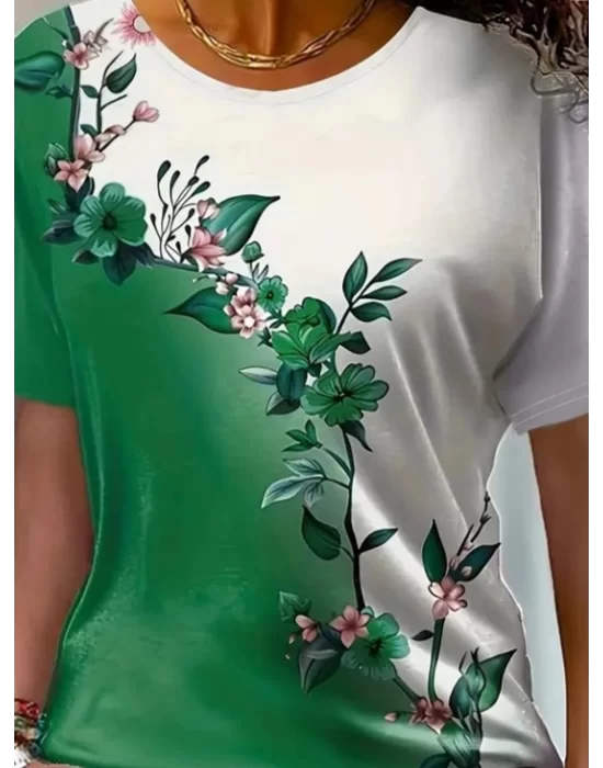 Kadın Kısa Kollu çiçek Desenli Süprem Bluz