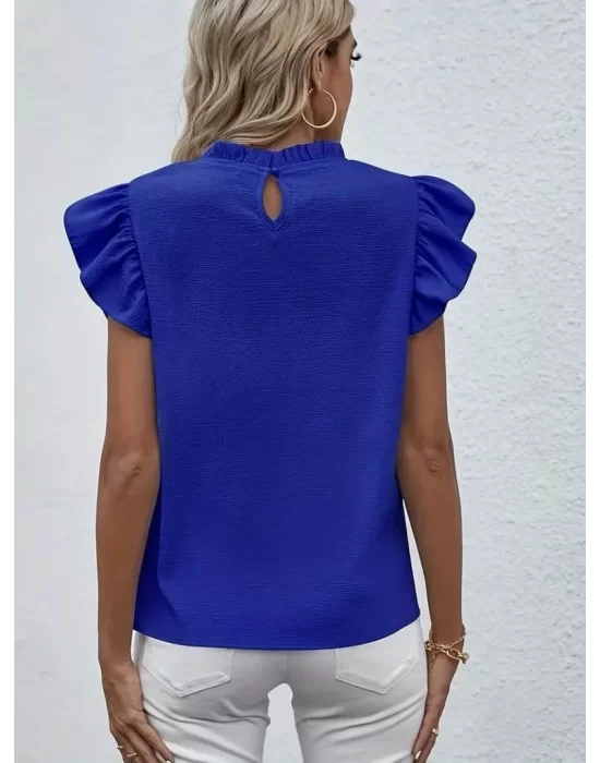 Kadın Kısa Kollu Fırfır Yakalı Bürümcük Bluz