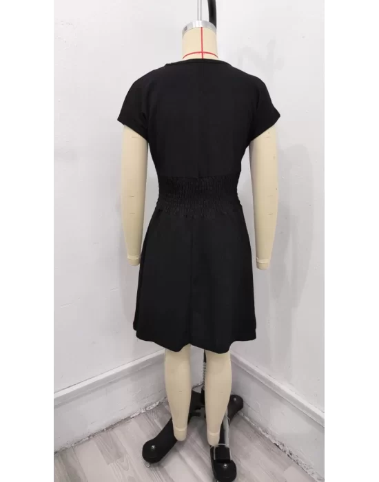 Kadın Kısa Kollu Kruvaze Yaka Beli Gipeli Bürümcük Elbise