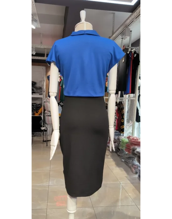 Kadın Kısa Kollu Kruvaze Yaka Krep Elbise (Kemersiz)