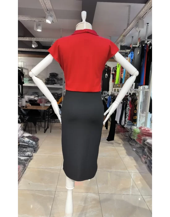 Kadın Kısa Kollu Kruvaze Yaka Krep Elbise (Kemersiz)