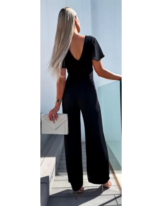 Kadın Kısa Kollu Kruvaze Yaka Sırt Dekolteli Pegasus Kumaş Tulum