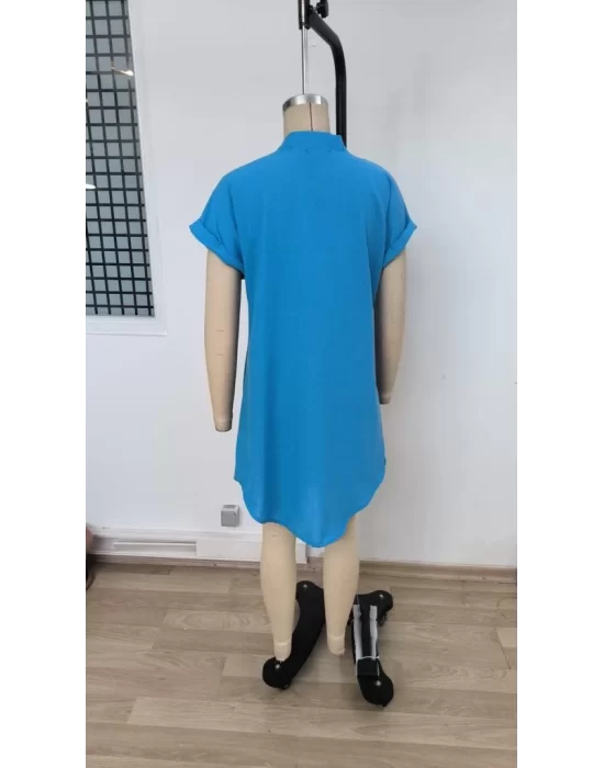 Kadın Kısa Kollu önden Düğmeli Ithal Keten Elbise