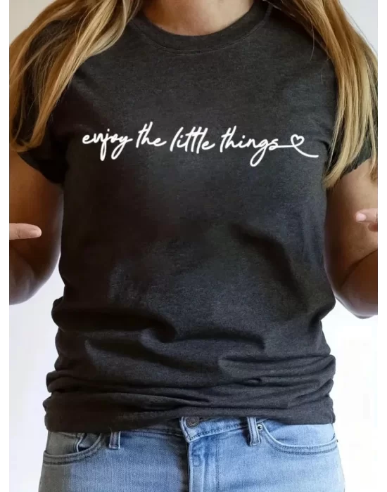 Kadın Kısa Kollu önü Yazı Baskılı Basic Süprem T-shirt
