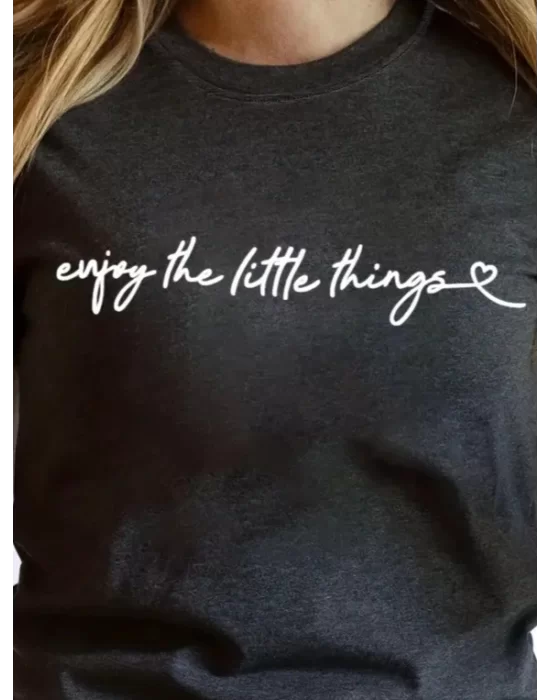 Kadın Kısa Kollu önü Yazı Baskılı Basic Süprem T-shirt