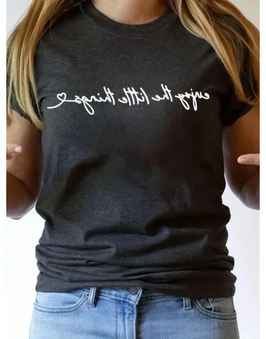 Kadın Kısa Kollu önü Yazı Baskılı Basic Süprem T-shirt