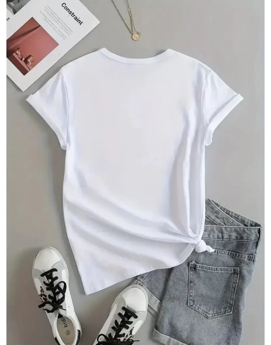 Kadın Kısa Kollu Palmiye Baskılı Viskon T-shirt
