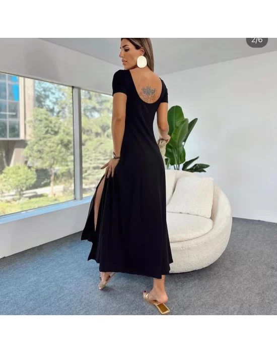 Kadın Kısa Kollu Sırt Dekolteli Yırtmaçlı Pegasus Kumaş Elbise