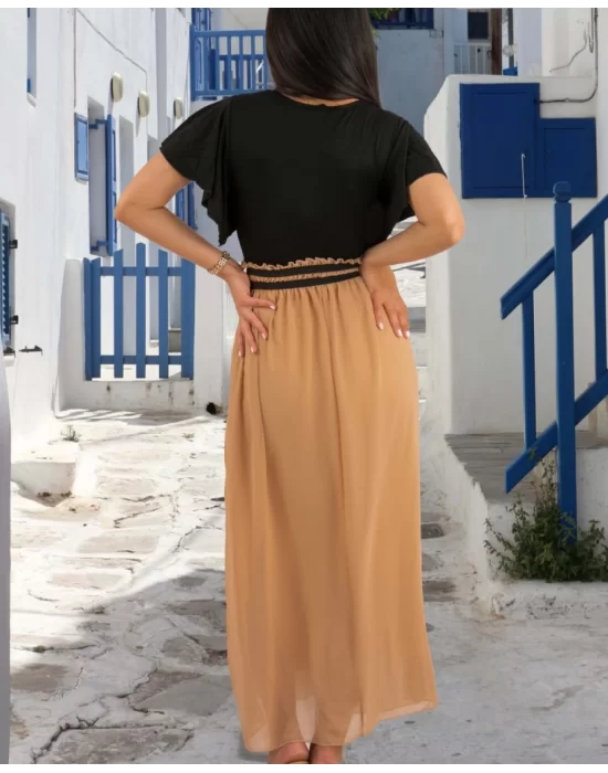 Kadın Kısa Kollu üst Viskon Alt Astarlı şifon Beli Lastikli Elbise