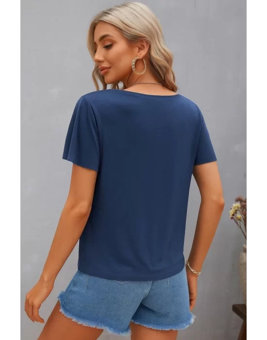 Kadın Kısa Kollu V şerit Yakalı Viskon Bluz