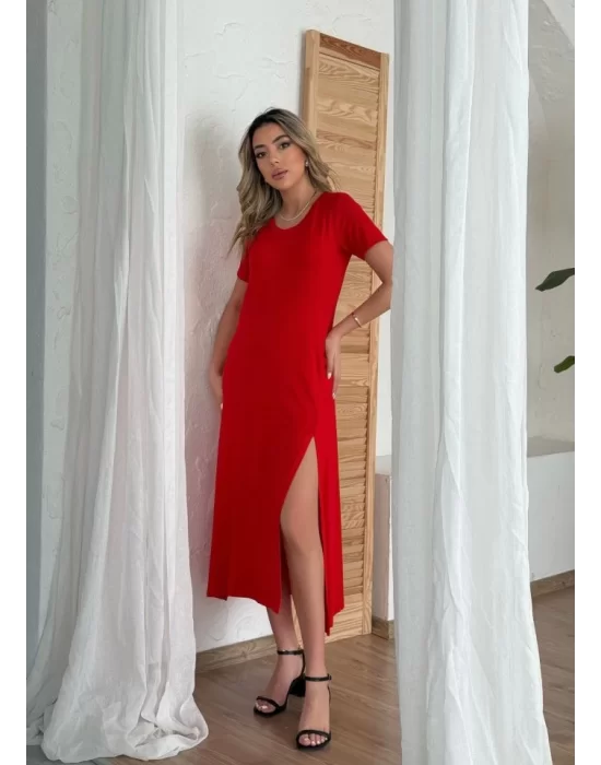 Kadın Kısa Kollu V Yaka Maxi Boy Elbise 124 Cm