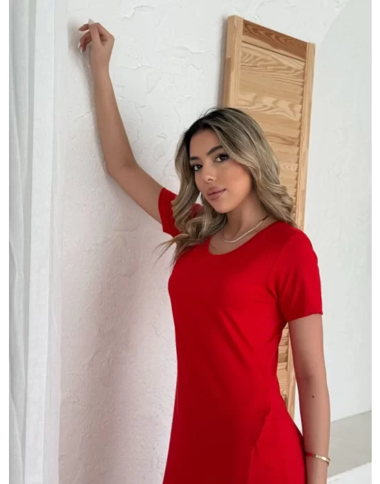 Kadın Kısa Kollu V Yaka Maxi Boy Elbise 124 Cm