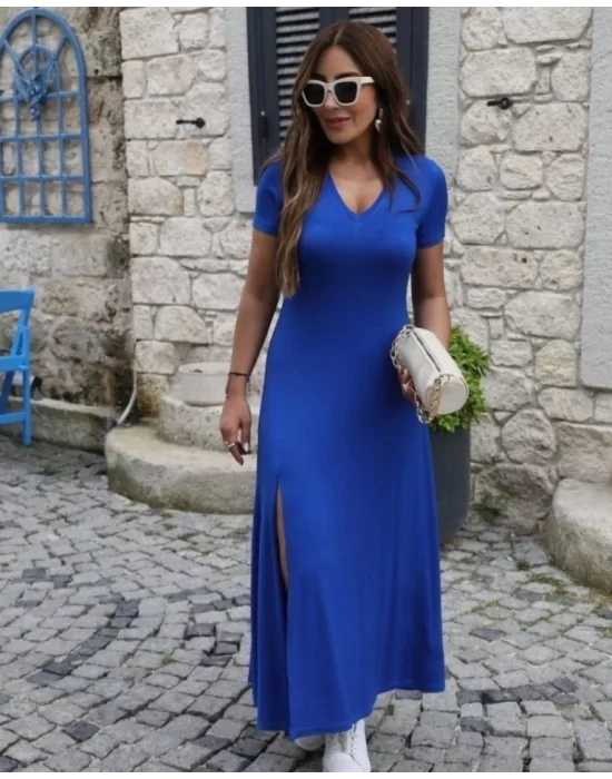 Kadın Kısa Kollu V Yaka Maxi Boy Elbise 124 Cm