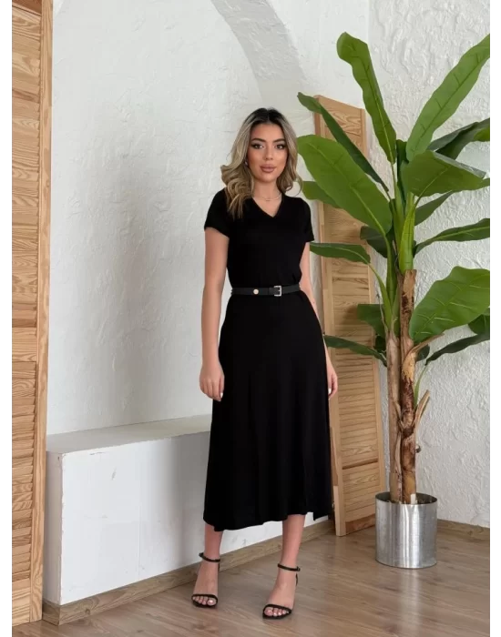 Kadın Kısa Kollu V Yaka Maxi Boy Elbise 124 Cm