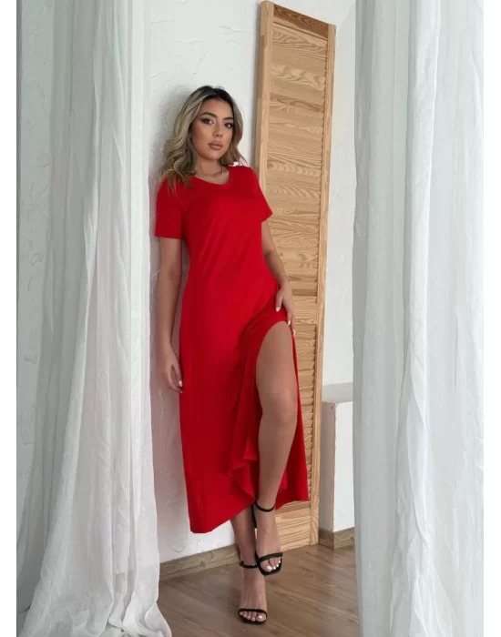 Kadın Kısa Kollu V Yaka Maxi Boy Elbise 124 Cm