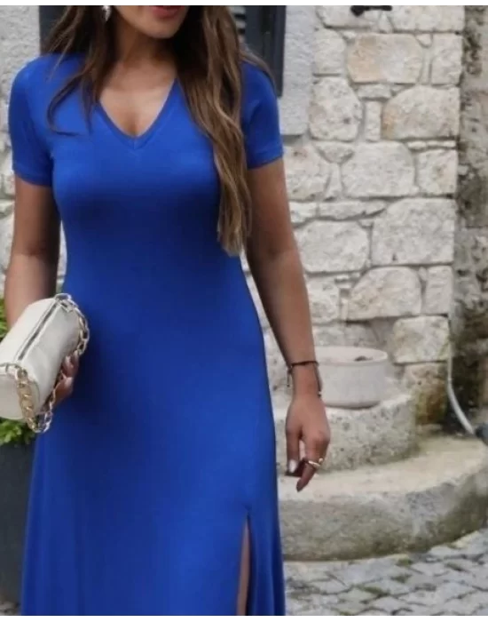 Kadın Kısa Kollu V Yaka Maxi Boy Elbise 124 Cm