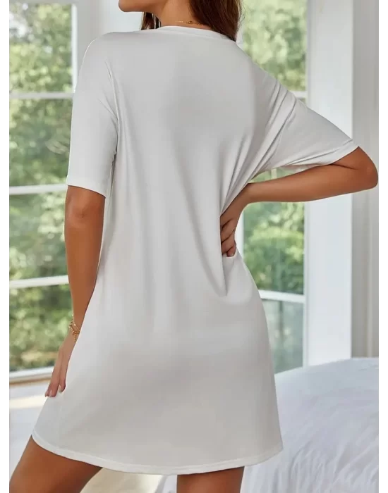 Kadın Kısa Kollu Yazı Baskılı Basic Mini Elbise