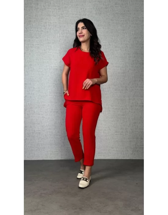 Kadın Kısa Kollu Yuvarlak Yaka Aerobin Bluz Ve Pantolon Ikili Takım
