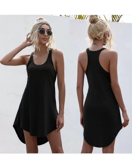 Kadın Kolsuz Halter Yaka Viskon Mini Elbise
