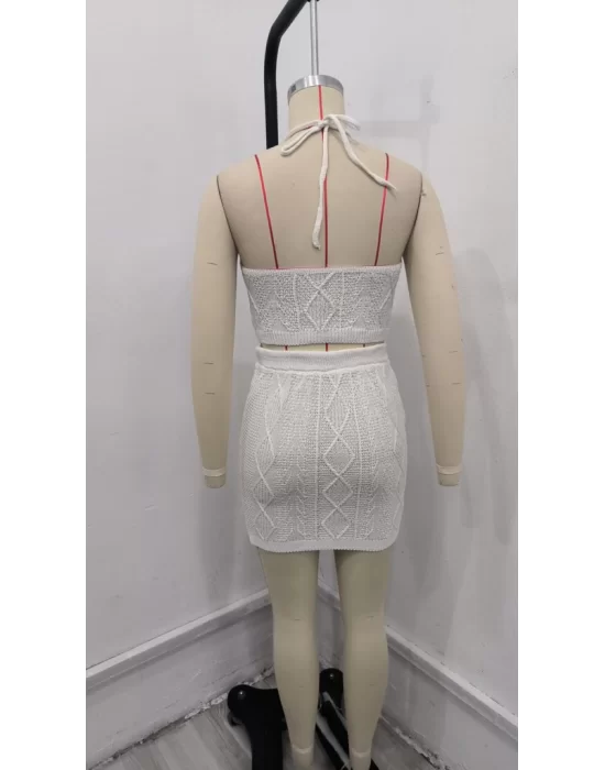 Kadın Kolsuz Mini Erer Crop Ikili Triko Takım