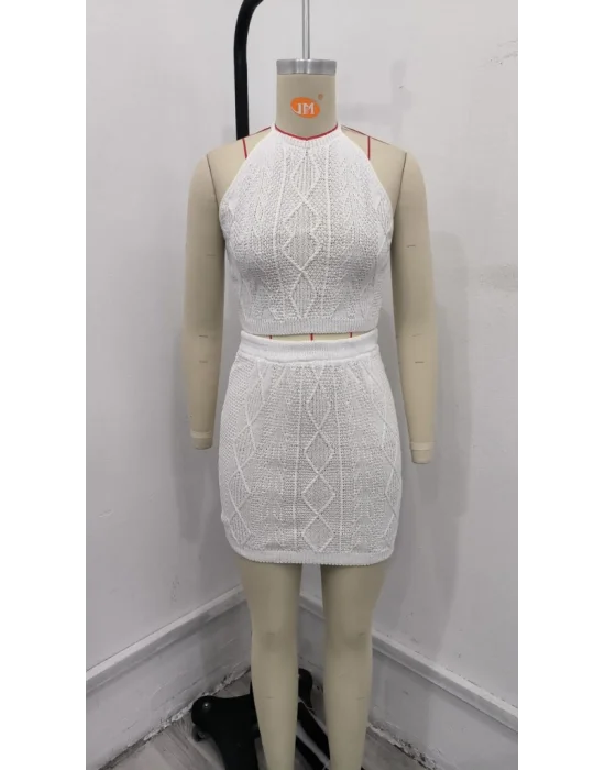 Kadın Kolsuz Mini Erer Crop Ikili Triko Takım