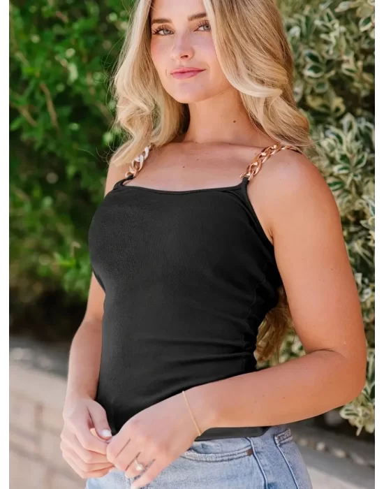 Kadın Kolsuz Zincir Askılı Kaşkorse Bodycon Bluz