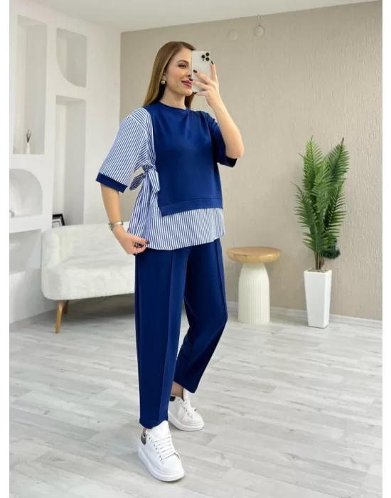 Kadın Kristal 2 Iplik Kumaş Yanları çizgili Takım