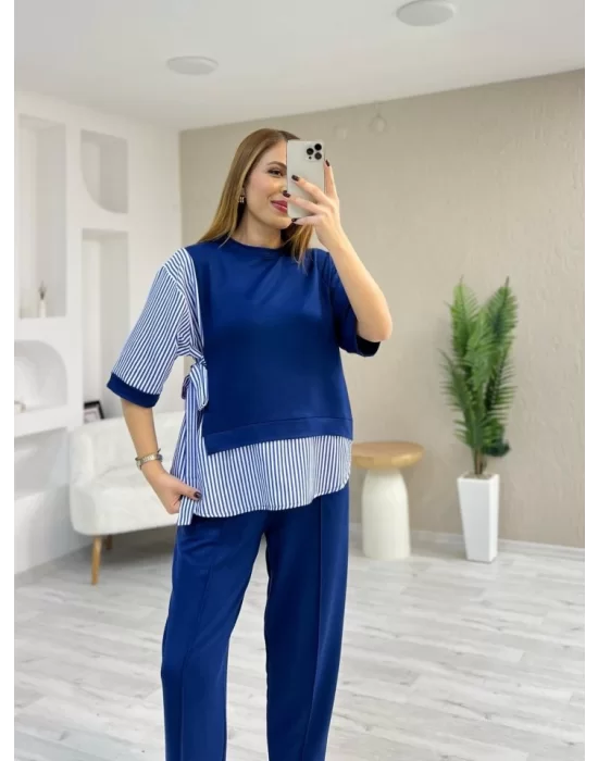 Kadın Kristal 2 Iplik Kumaş Yanları çizgili Takım