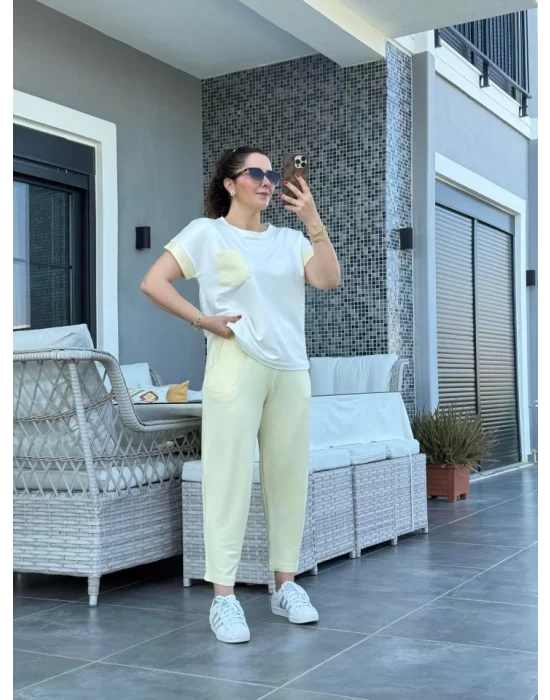 Kadın Kristal Kumaş Garnili Cep Detaylı Ikili Takım
