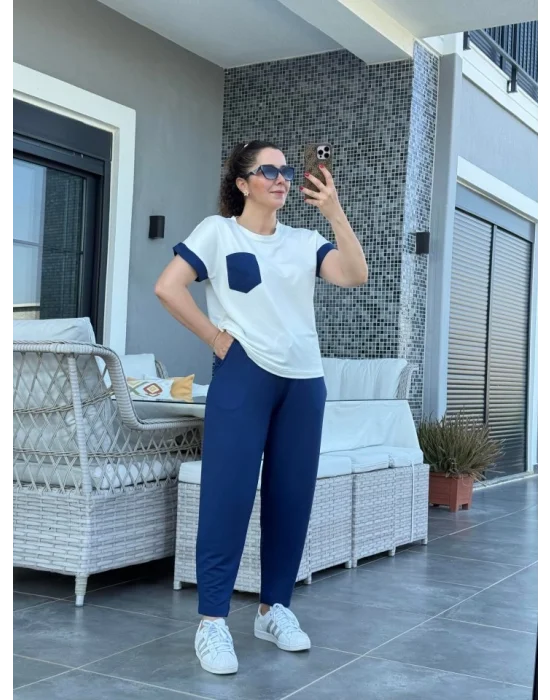 Kadın Kristal Kumaş Garnili Cep Detaylı Ikili Takım