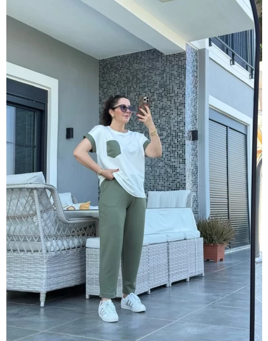Kadın Kristal Kumaş Garnili Cep Detaylı Ikili Takım