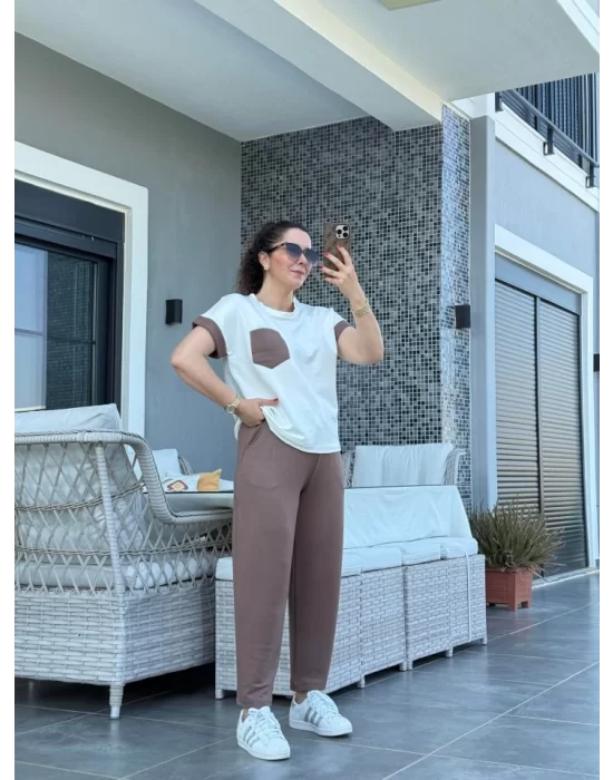 Kadın Kristal Kumaş Garnili Cep Detaylı Ikili Takım