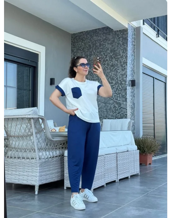 Kadın Kristal Kumaş Garnili Cep Detaylı Ikili Takım